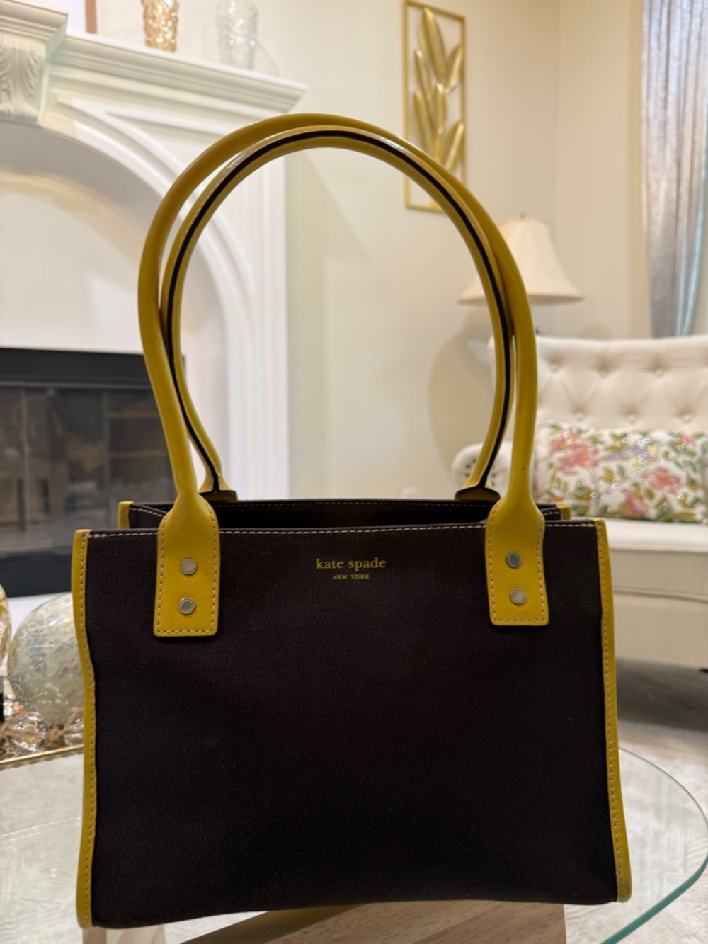 kate spade Brown Tote with Yellow Handles and Trim - Picture 3 of 10